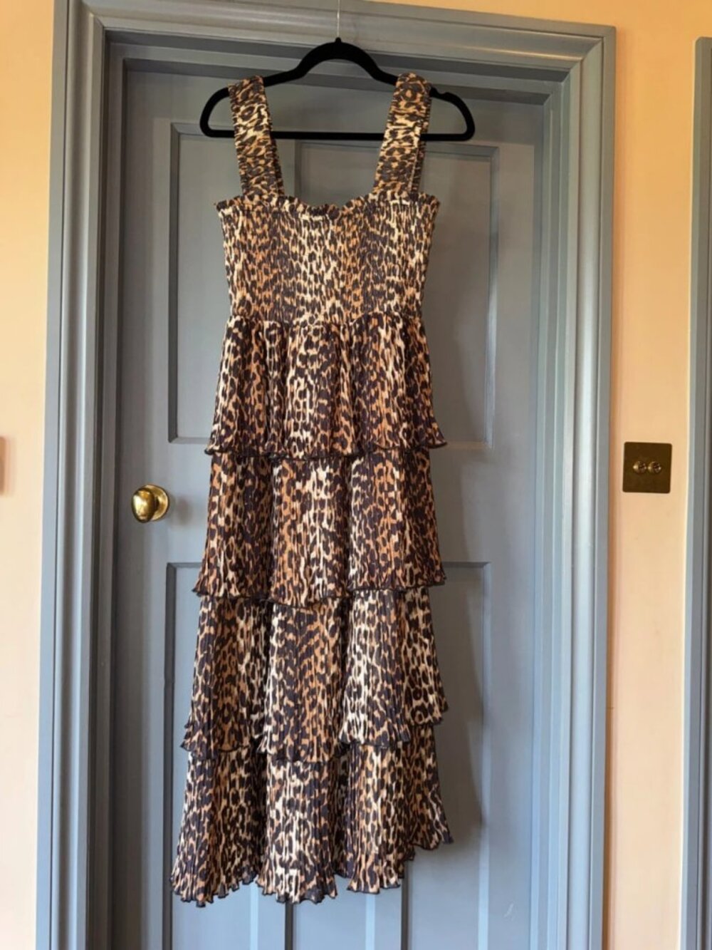 GANNI Leopard Tiered Midi Dress M